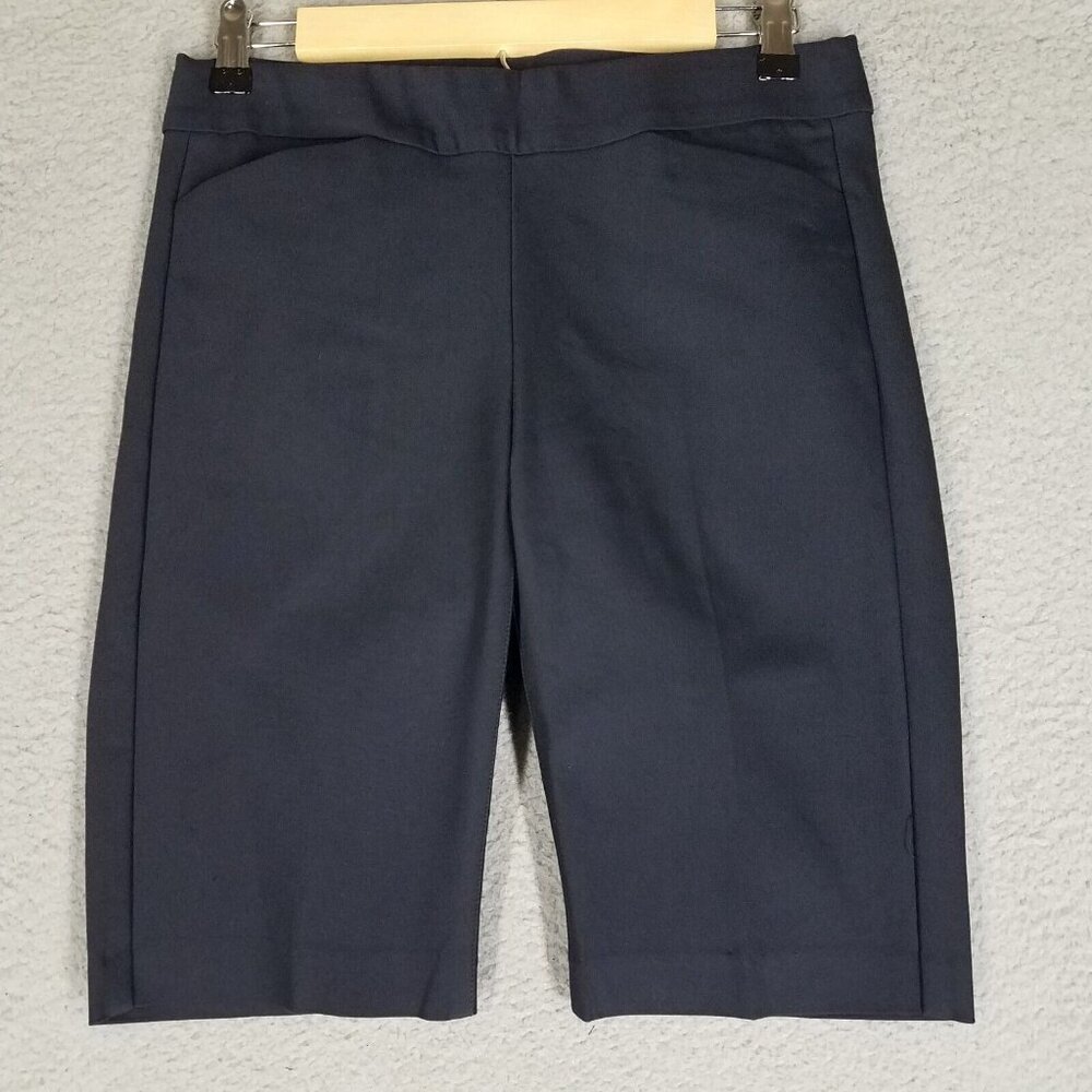 Ecru Bermuda Shorts Women's 2 Blue Pull On Chino Trouser Stretch Comfort Office
